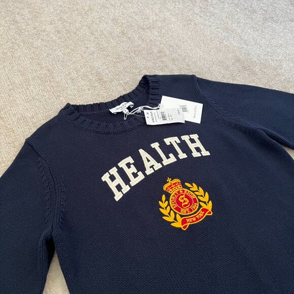 NWT Sporty and Rich Navy Blue Health Crest Crewneck Sweater M - Picture 3 of 10